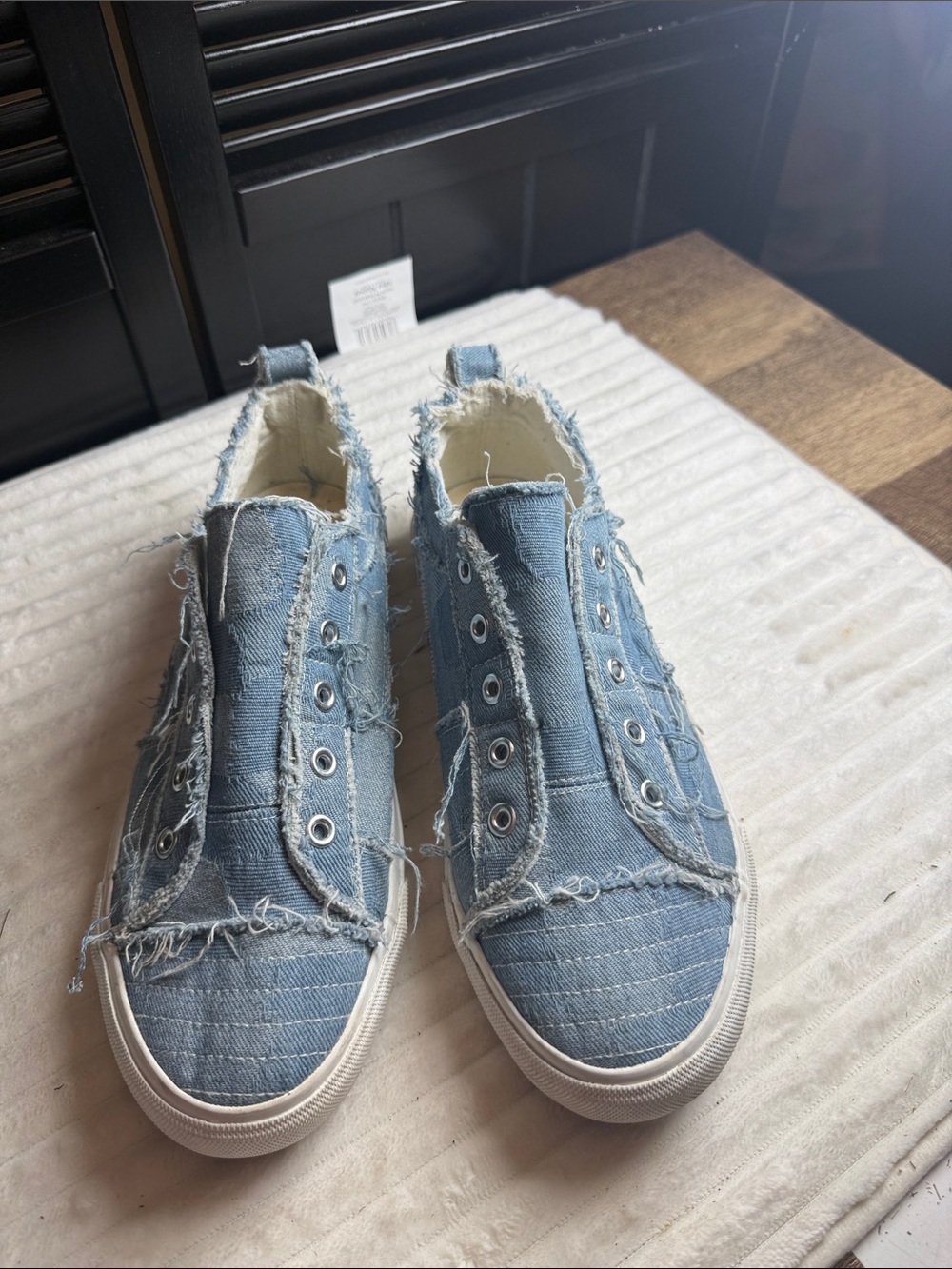 Corkys Light Blue Frayed Slip-On Sneakers